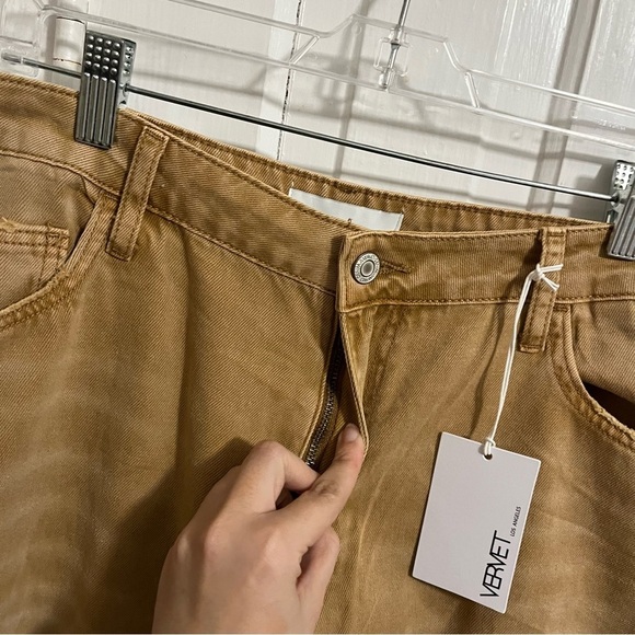 Vervet Leslie Super High Rise 90's Vintage Crop Flare Jeans Tan Brown Size 32 U - Picture 4 of 11
